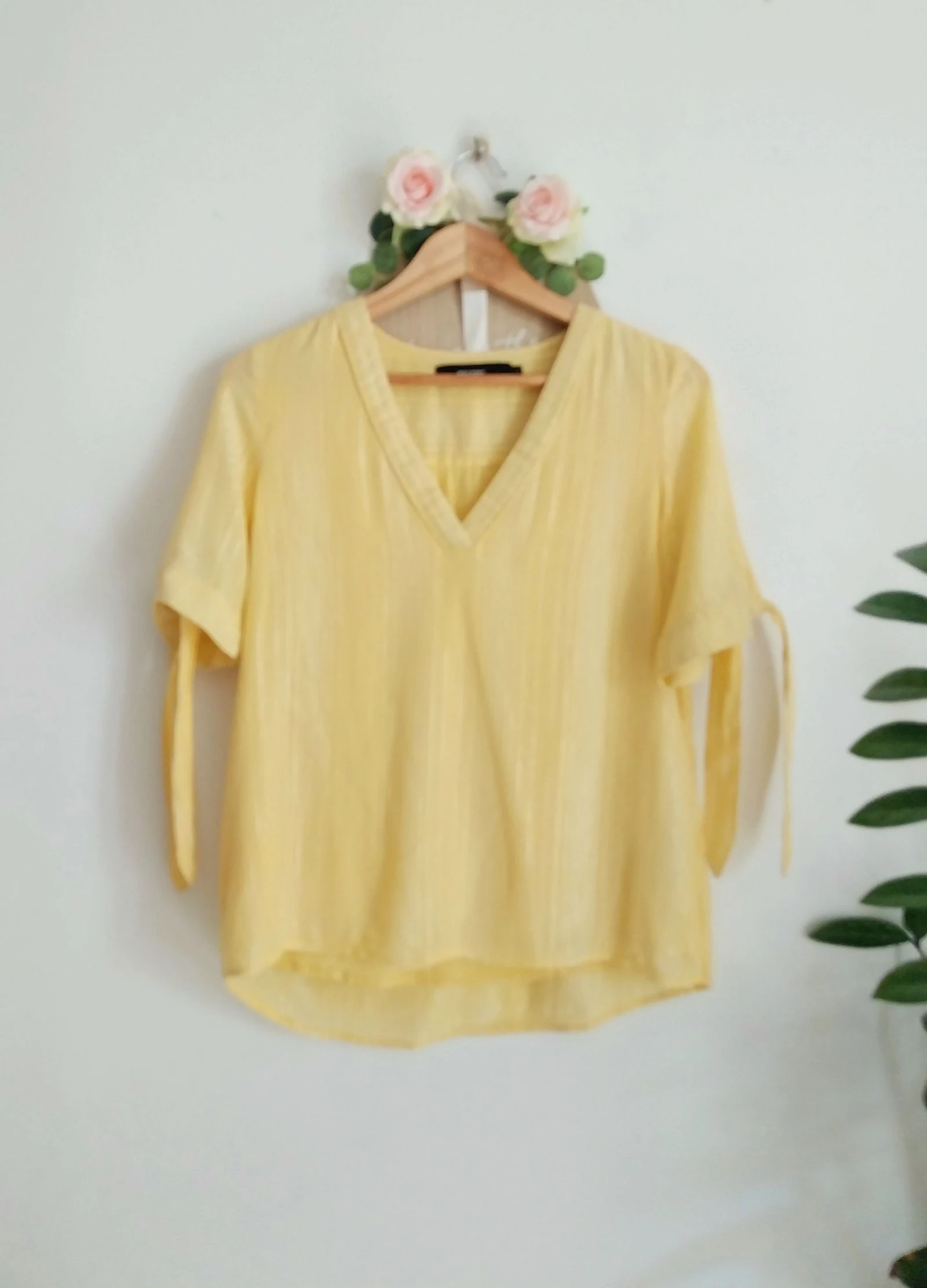 Blouse jaune paille rayures fines nacré pailleté Vero Moda Taille 36